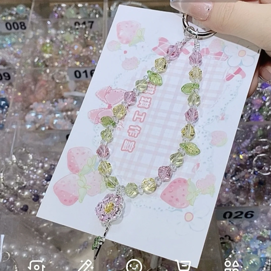 高货5a晶晶彩色手工通用手机链ins