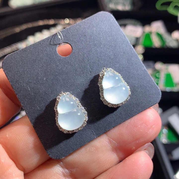 【闪购商品】银S925镶嵌翡翠耳饰天然翡翠