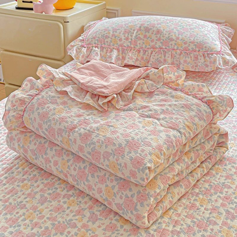 韩式风木棉皱皱纱夏被床盖床裙夏凉被非全棉空调被学生单双人薄款