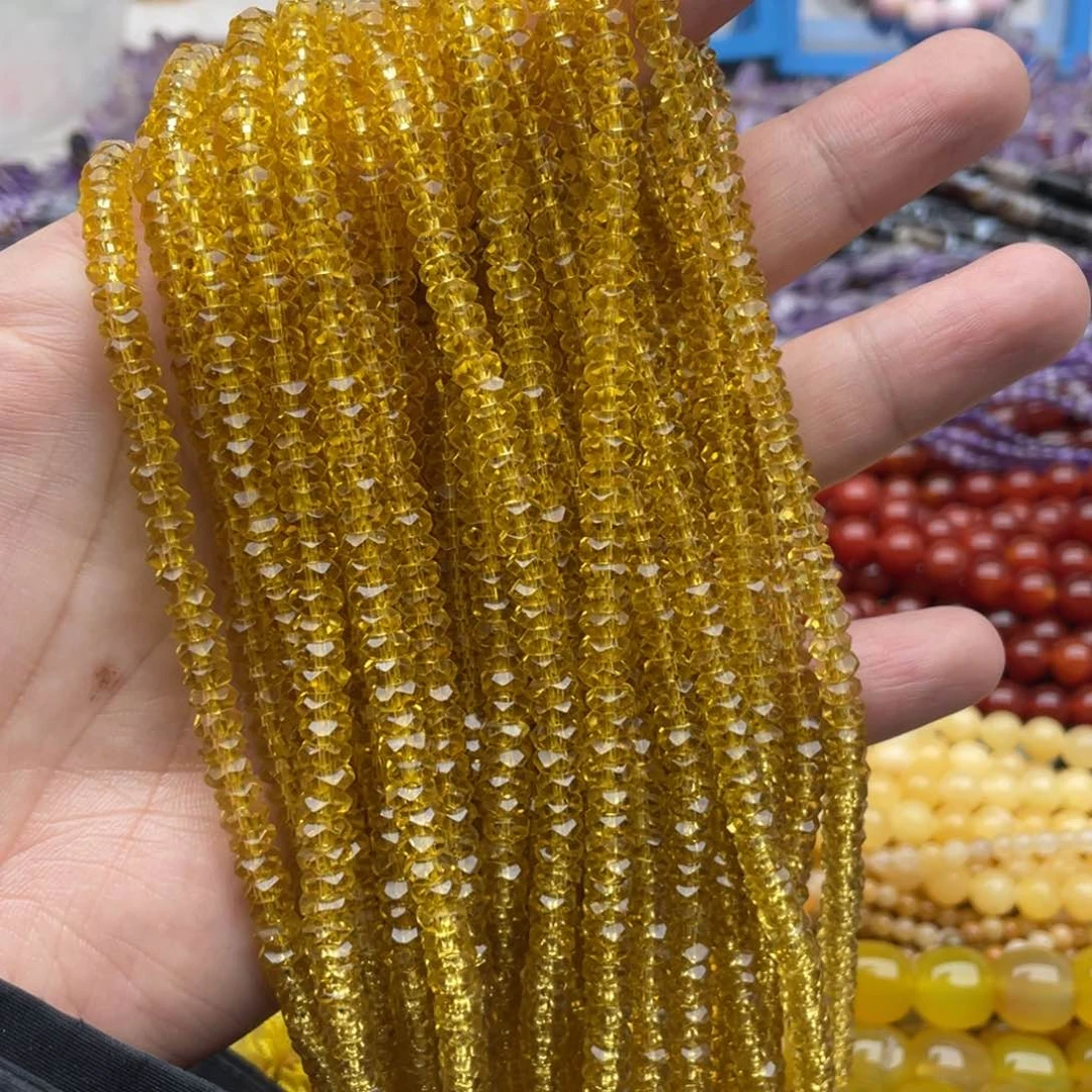 玛瑙/玉髓珠宝半成品未镶嵌三条装5mm浅色黄水晶切面算盘