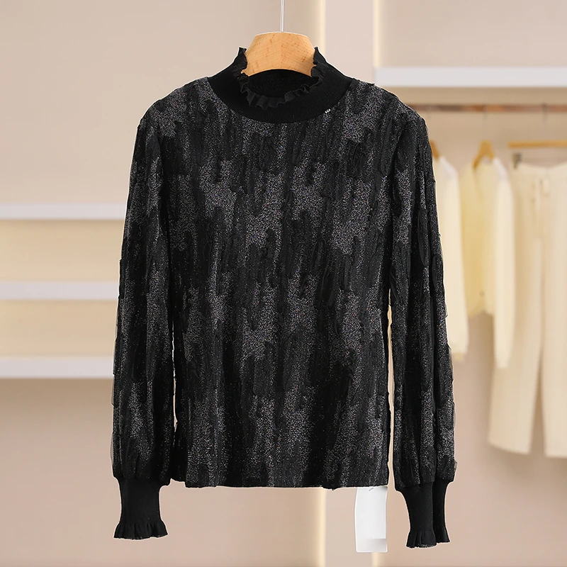 F7551-【郁】半高领修身短款长袖上衣#XYX58S002