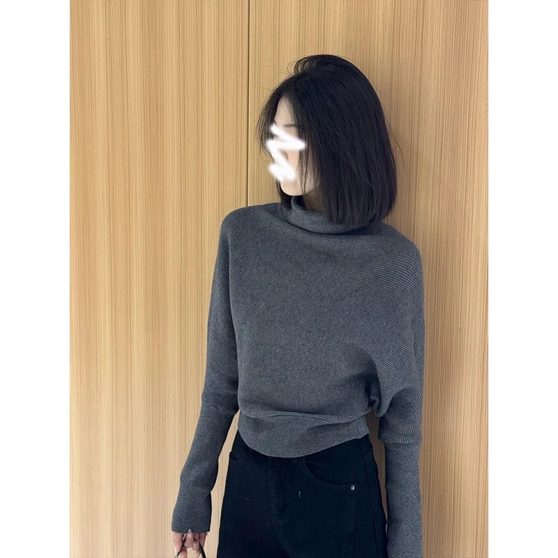 秋冬新款设计感小众半高领毛衣女胖MM大码短款收腰显瘦打底针织衫