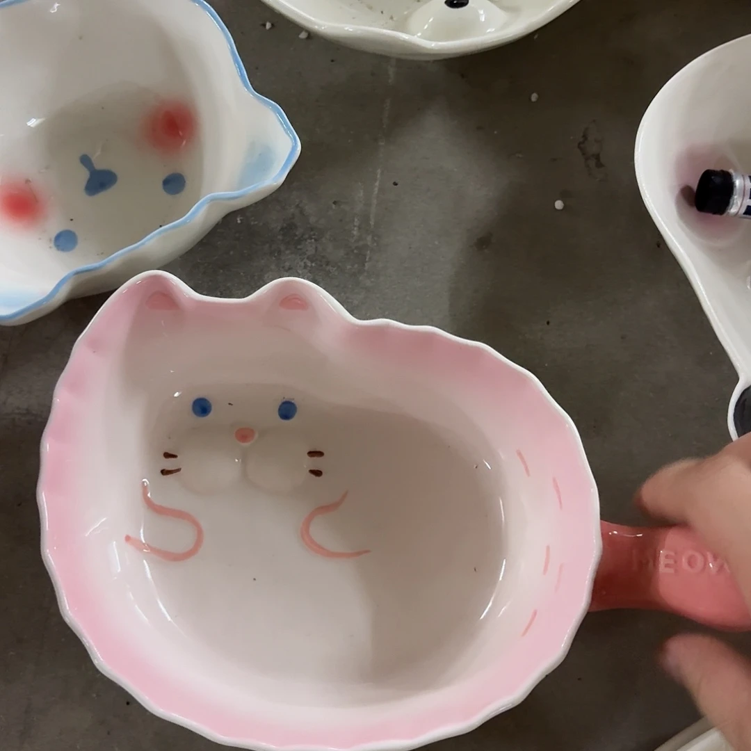 搪瓷微瑕粉猫手柄一个