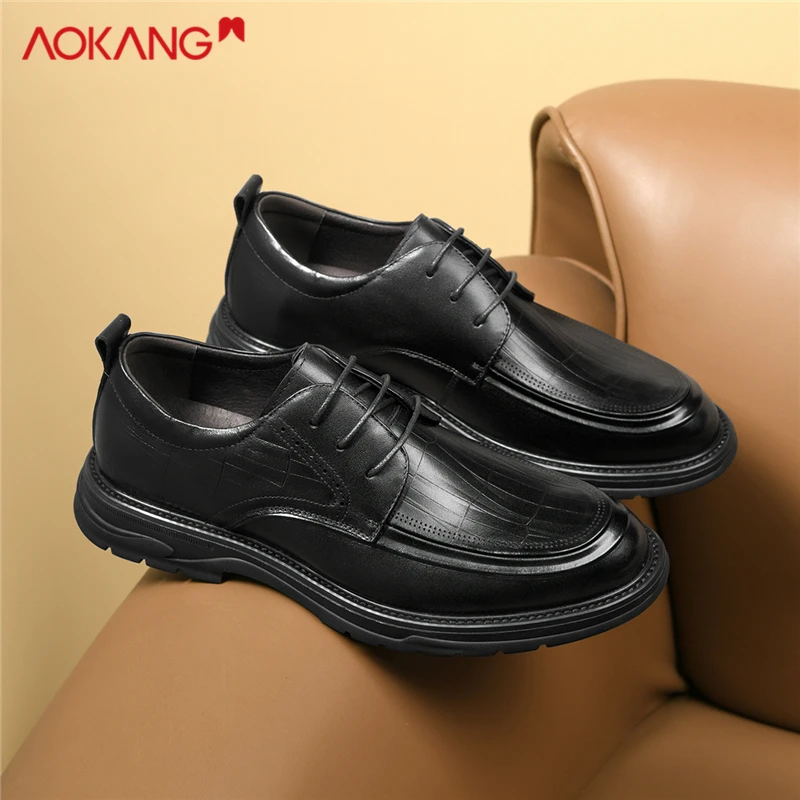Aokang/奥康官方正品男鞋2025夏季新款休闲皮鞋商务正装真皮鞋男