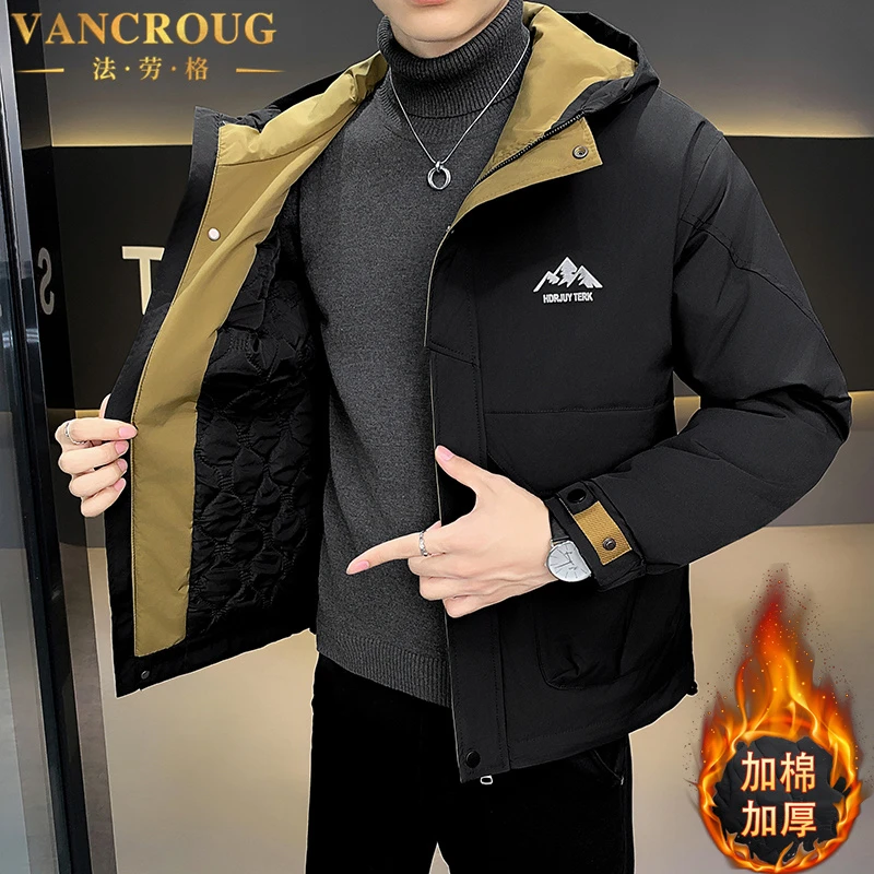 VANCROUG/法劳格棉服男士秋冬新款连帽潮牌时尚休闲加厚保暖外套
