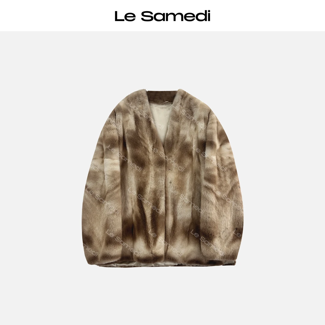 Le Samedi马油叶儿【金晖布拉格】saga大理石原色水貂毛V领外套