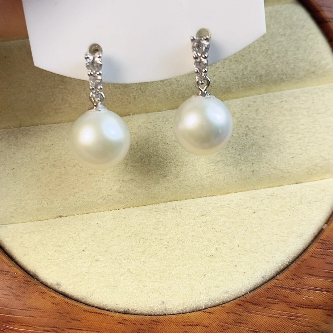 银S925镶嵌淡水珍珠耳饰