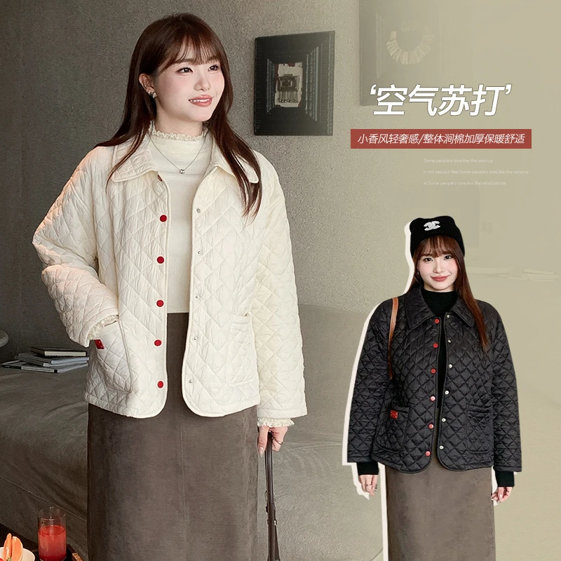 韩系慵懒感复古薄棉内胆涧棉外套冬胖mm大码女装短款棉服