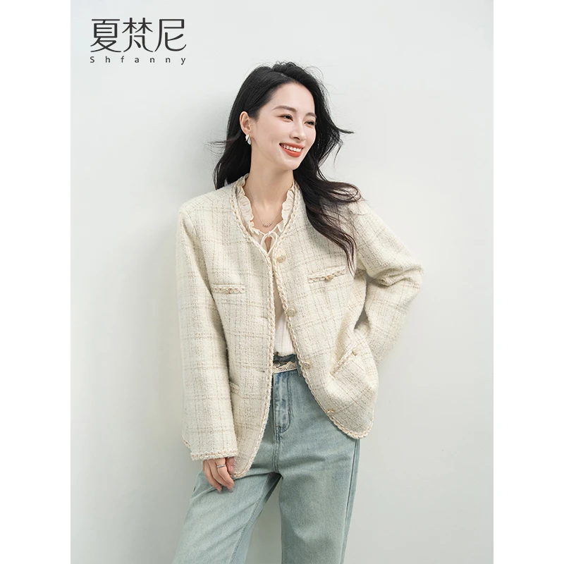 夏梵尼香榭假日春季新款气质金丝织带小香风外套