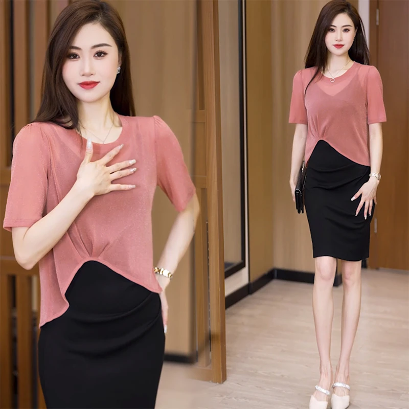 2024年夏新款薄款洋气开叉不规则防晒衣中袖宽松版纯色T恤女上衣