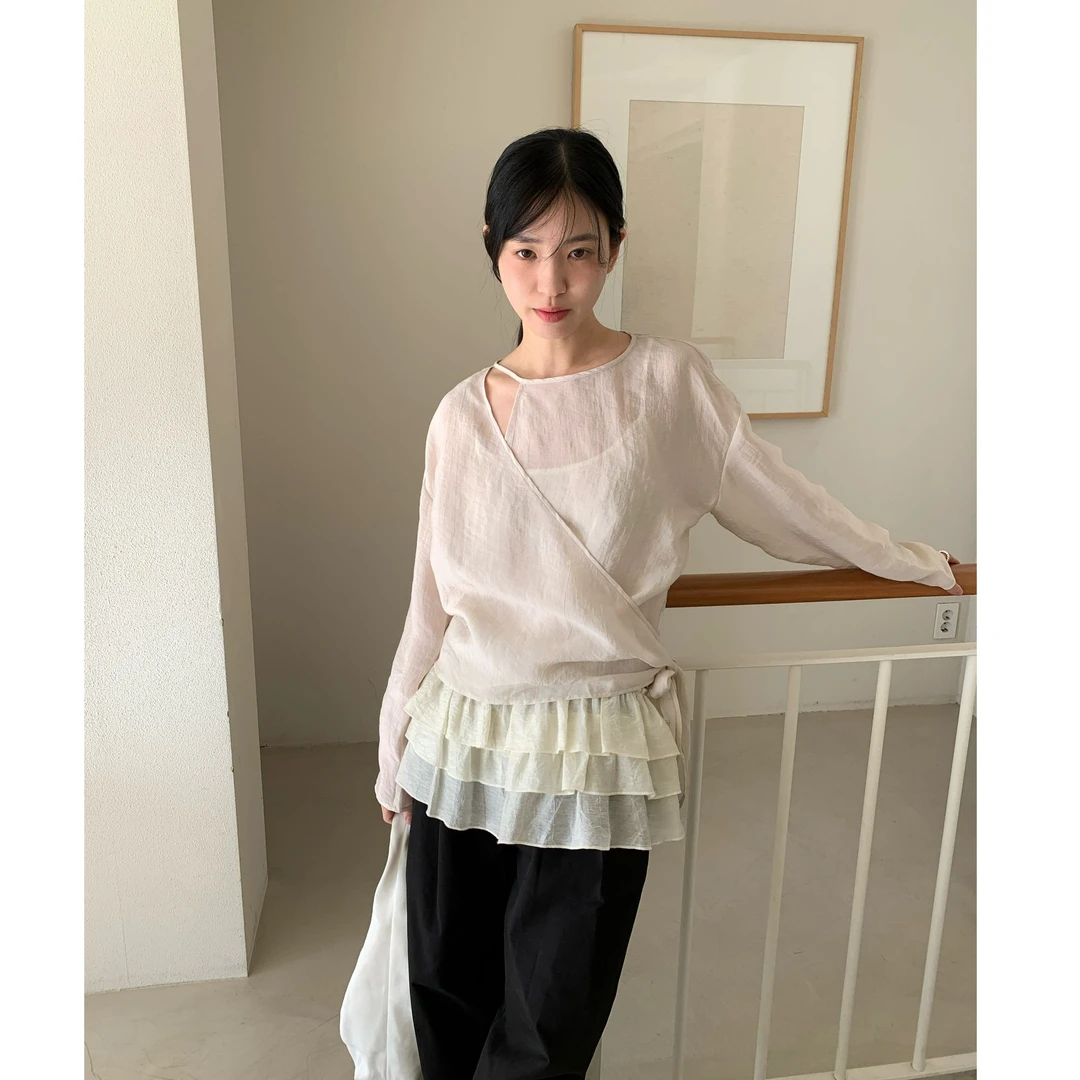 十三行FINOA-夏季福秒款不规则收腰绑带衬衫#12301