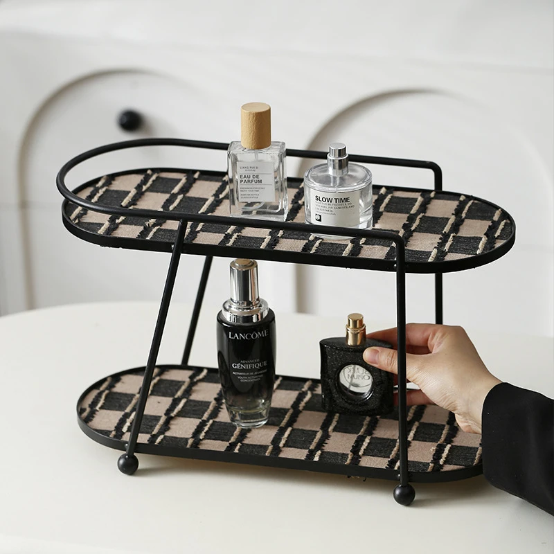 化妆品置物架家用桌面香水铁艺玄关卧室梳妆台护肤品首饰收纳架