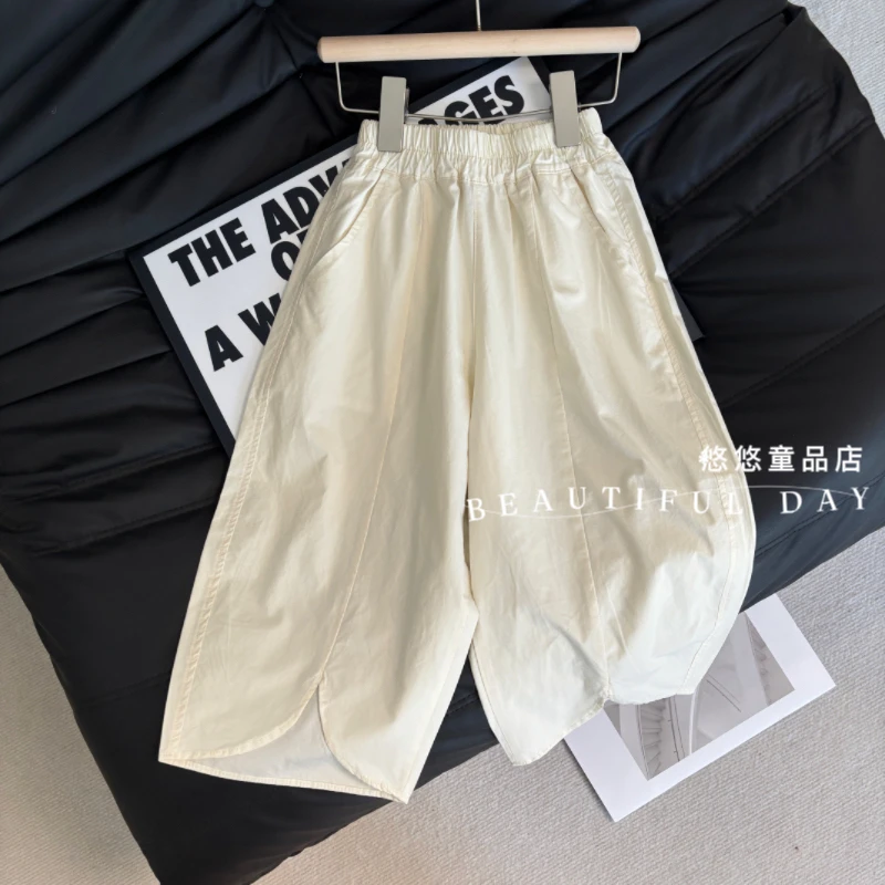 女童夏季薄款宽松纯色九分阔腿防蚊裤时尚洋气