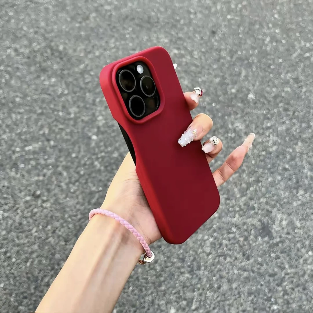 雅天立高级酒红色无边框适用iPhone15promax苹果16手机壳13软壳14