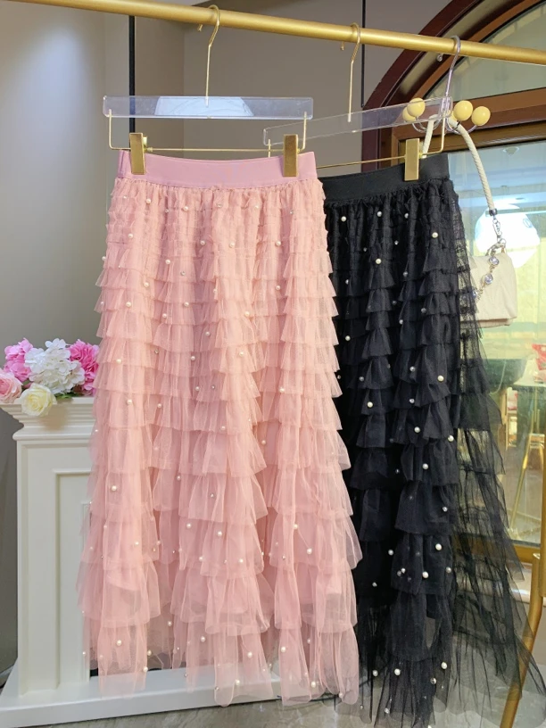 高腰显瘦网纱半身裙仙女风蛋糕裙松紧腰百搭长裙