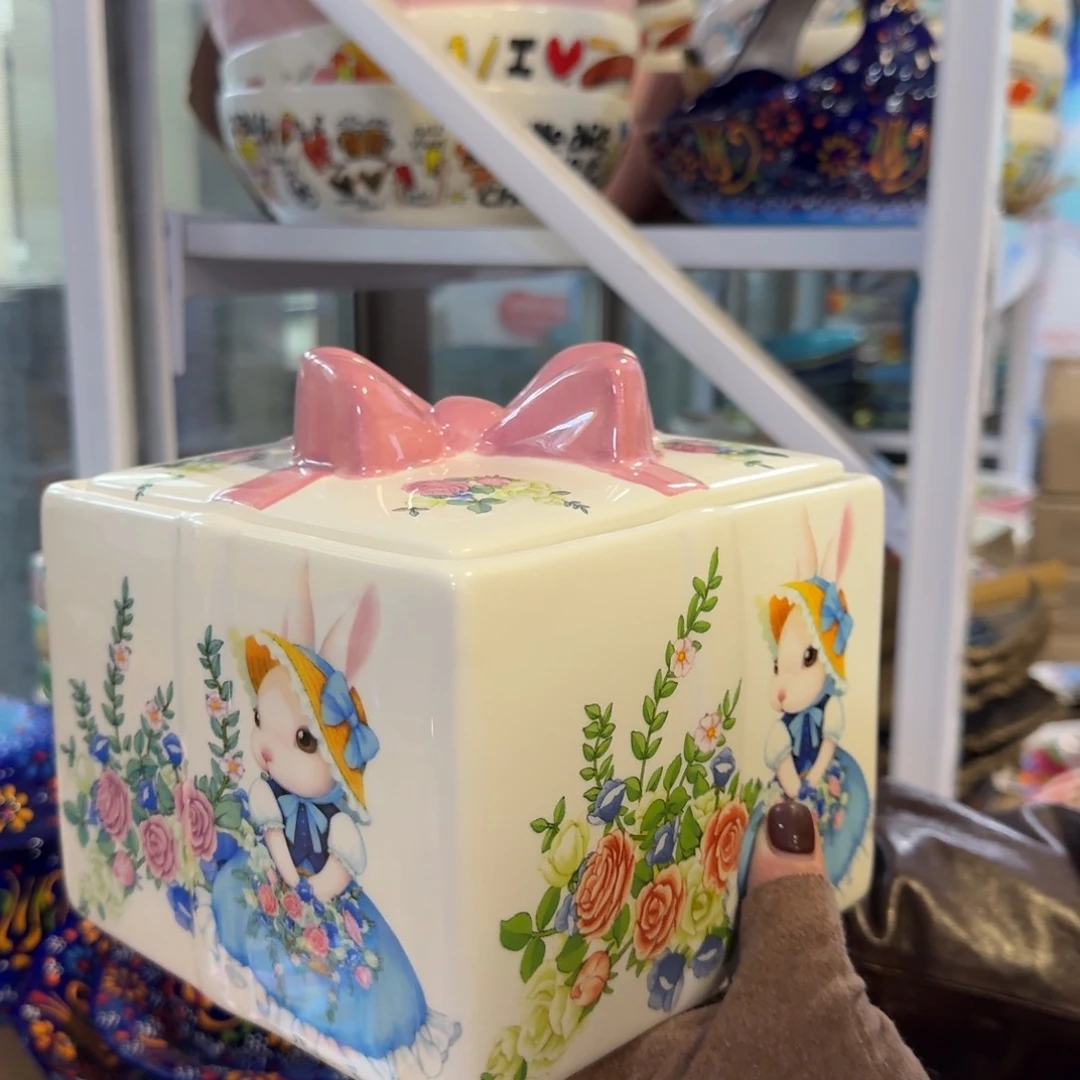 瓷南瓜兔方形礼物盒一只