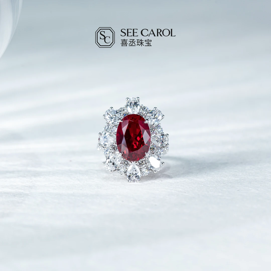 培育红宝石铂金培育鸽血红戒指气质时尚百搭【主石6+ct】