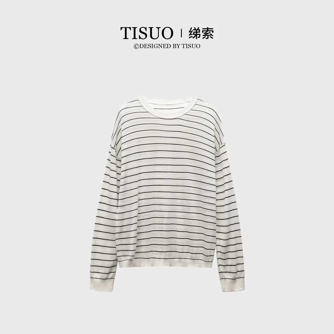 TISUO/绨索“马卡龙"下午茶”百搭减龄天丝混纺条纹长袖TS502227