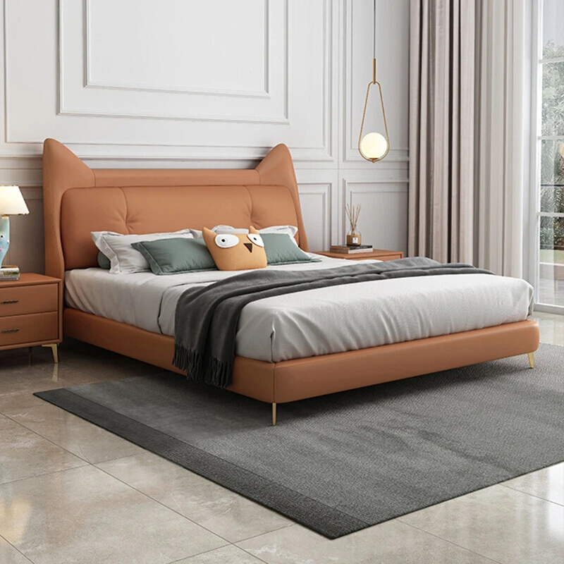 儿童床男孩真皮床实木双人床轻奢卡通床小户型现代简约床软包皮床