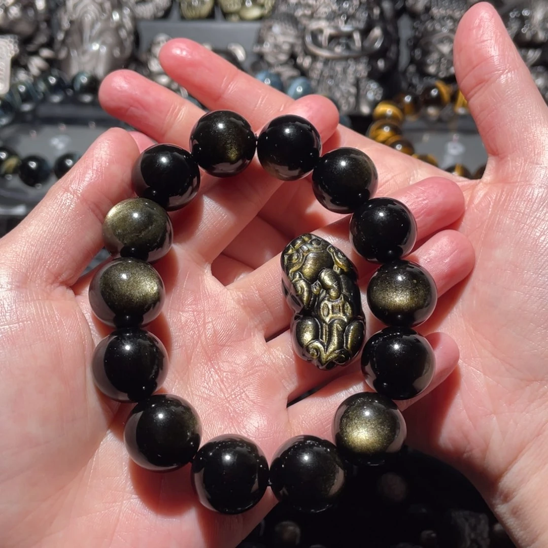 黑曜岩手串未镶嵌安***邦