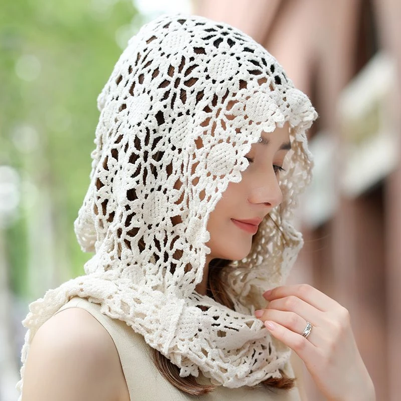 2025新款棉质时尚女士四季镂空多用披肩帽子旅游打卡照相神器