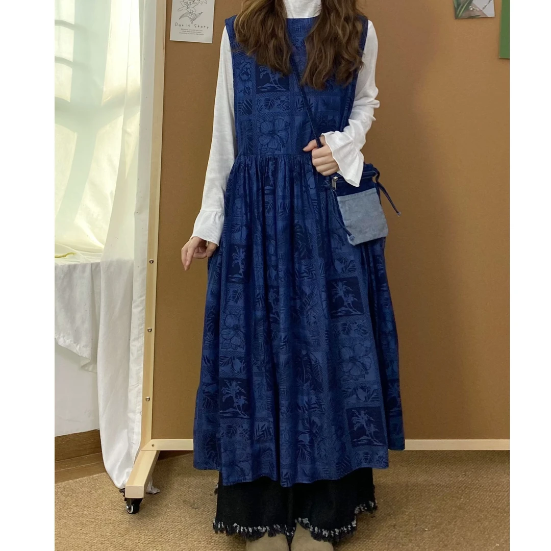 日系复古无袖别致印花设计感连衣裙