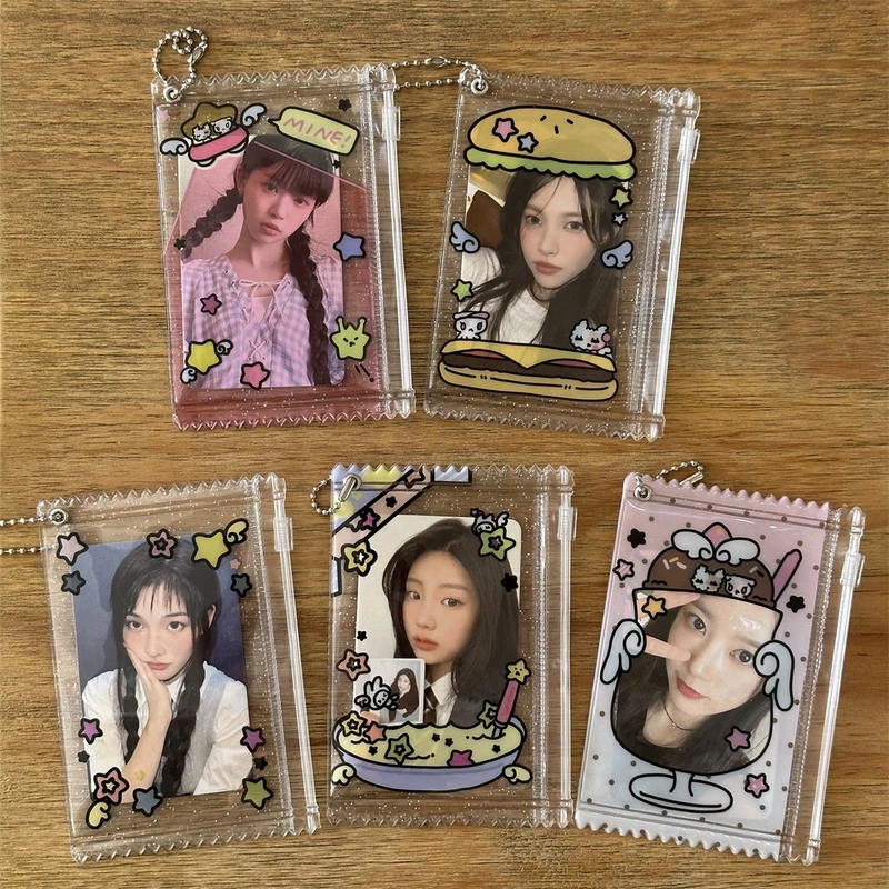 星星汉堡3寸小卡拍立得拉链袋吧唧收纳糖果袋展示挂件日杂风卡套