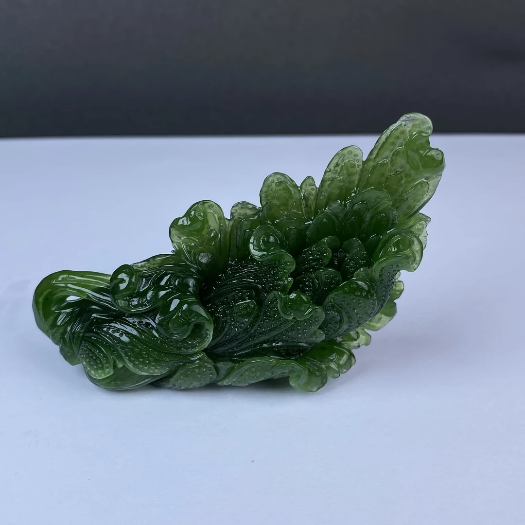 A047 和田玉 碧玉白菜雕件