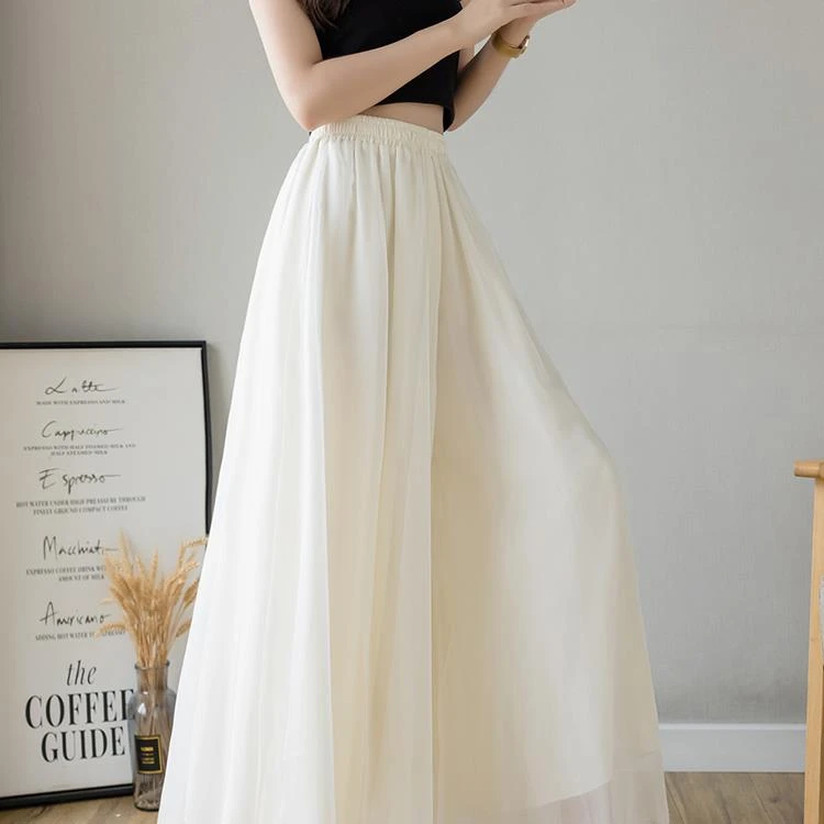 新中式国风白色雪纺裤裙阔腿裤女夏季禅意垂感裤子小个子2025新款