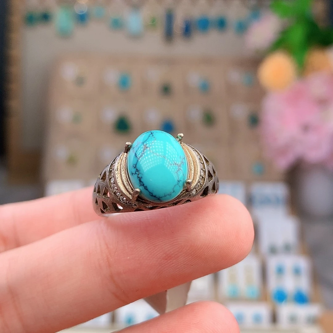 绿松石银S925镶嵌戒指