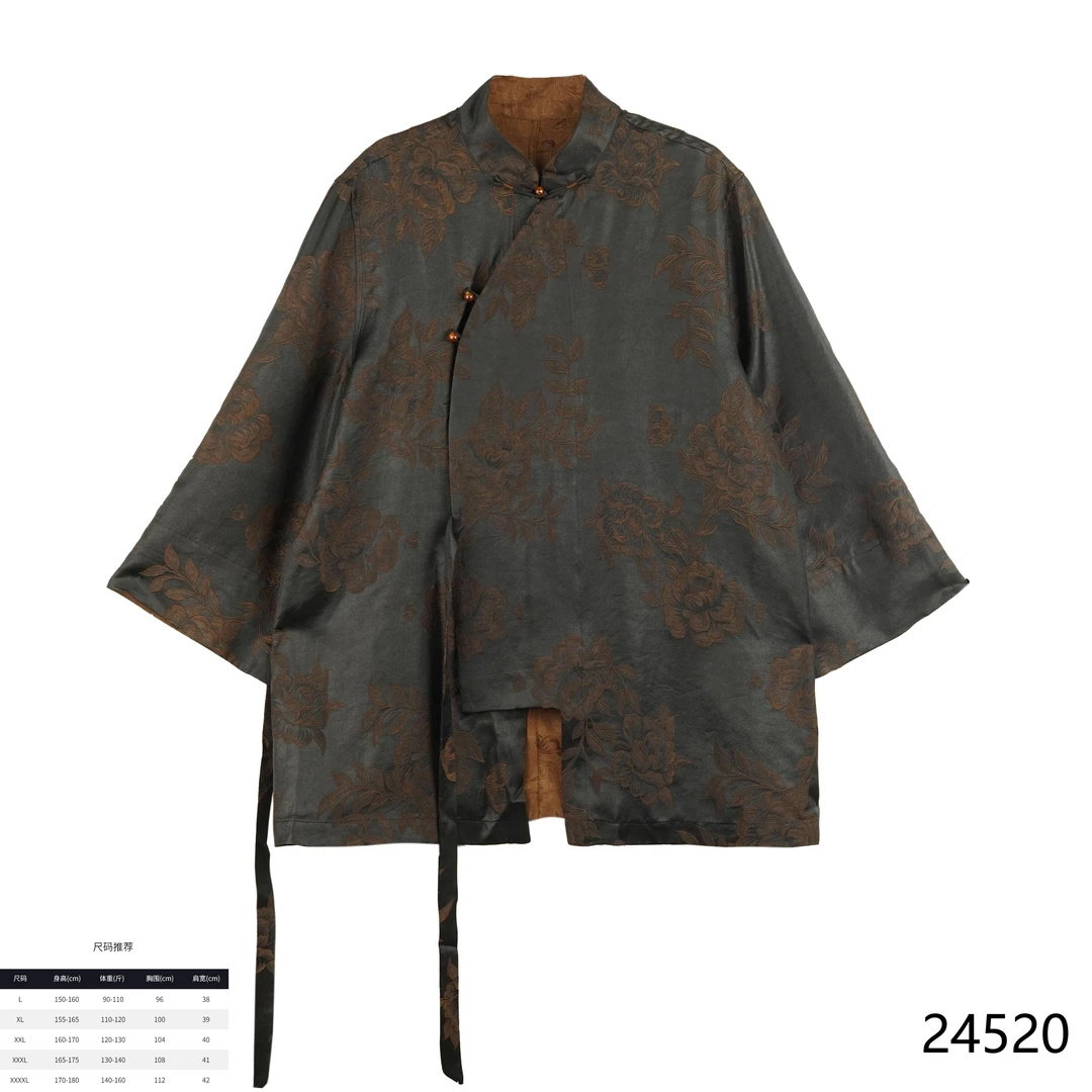 PP 2025新款时尚国风重磅黑金牡丹宽松系带中国风上衣 24520