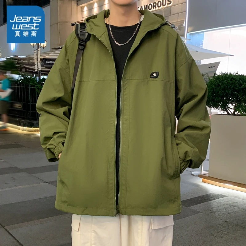 真维斯连帽夹克男士秋冬季纯色帅气休闲上衣新款潮流设计感外套男