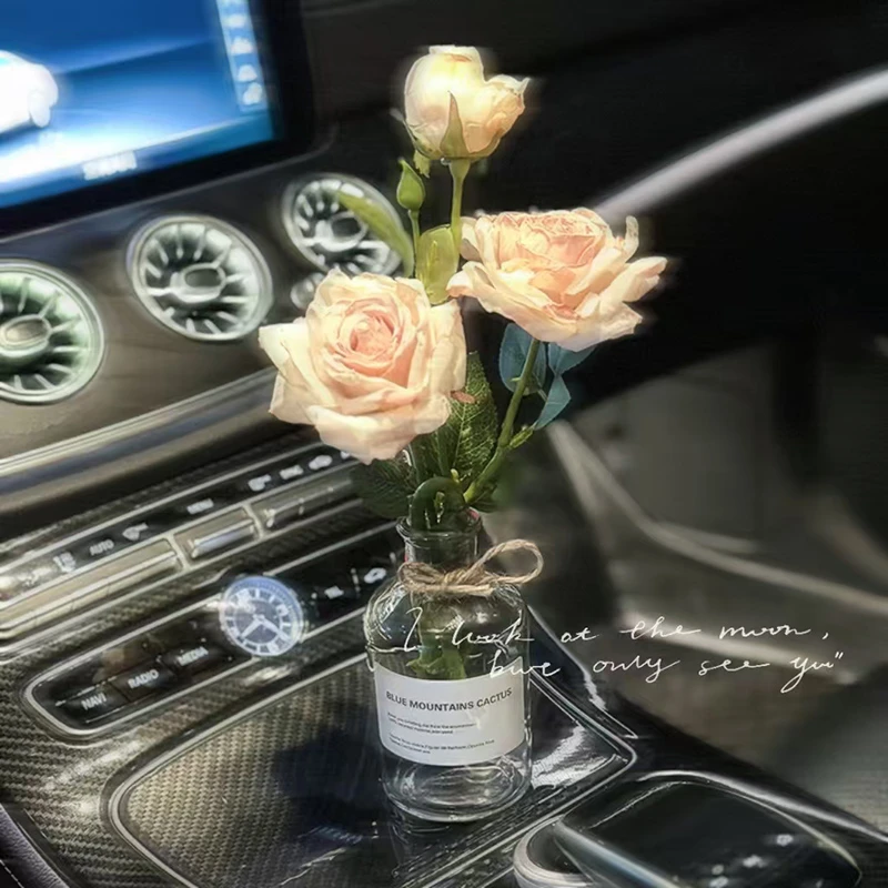车载曼塔玫瑰内饰氛围摆件车上中控台网红花束装饰创意小花瓶摆件