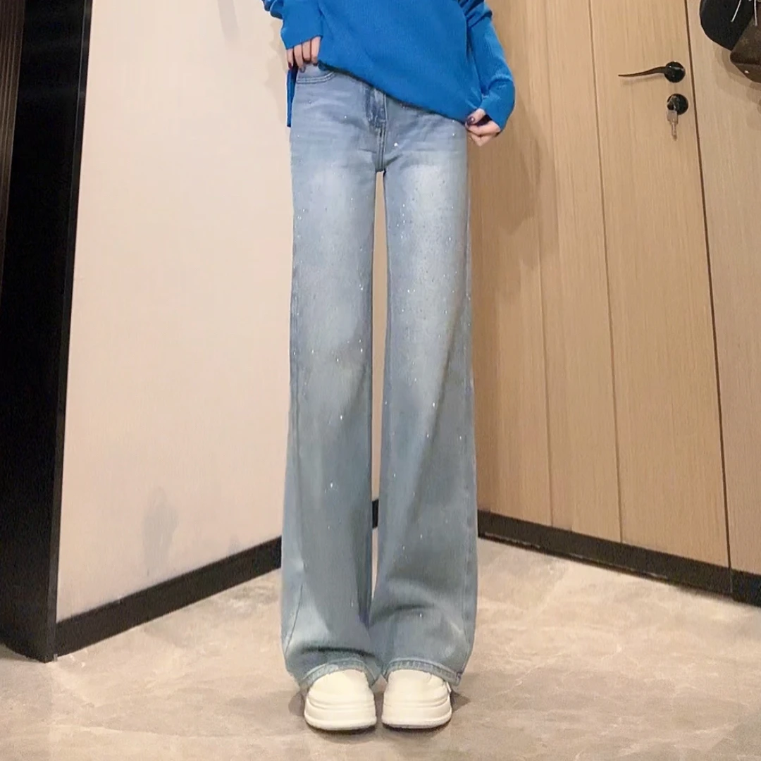 9900春季新款欧货满天星烫钻窄版显瘦直筒牛仔裤