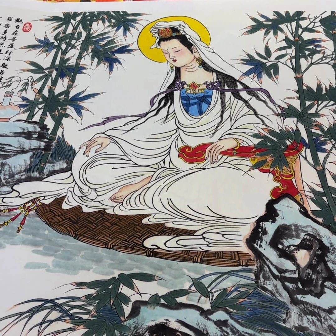 国画四尺横幅观音作品