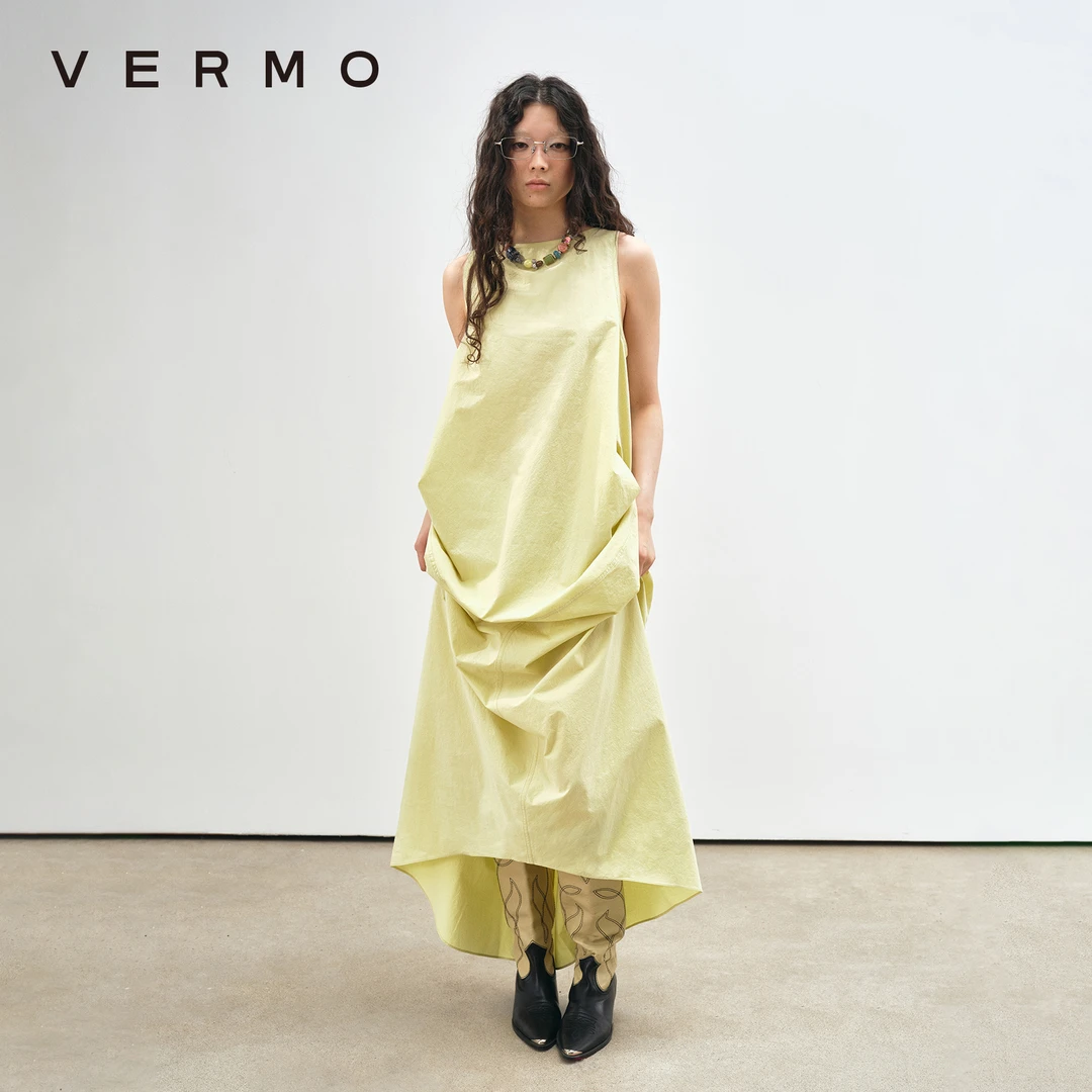 VERMO 简约有型 立体裁剪 龟背廓形多种穿法可调节纯棉连衣裙9691