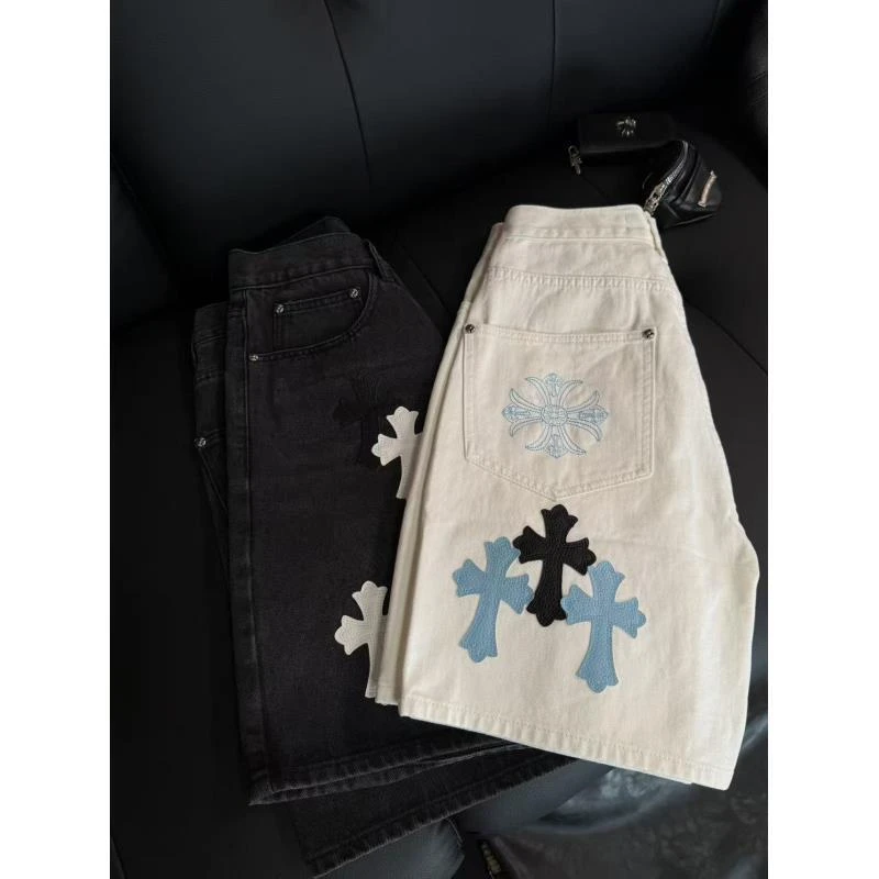 【九亿专属】克罗拼皮洗水牛仔裤迈阿密复古限定直筒宽松牛仔裤2032