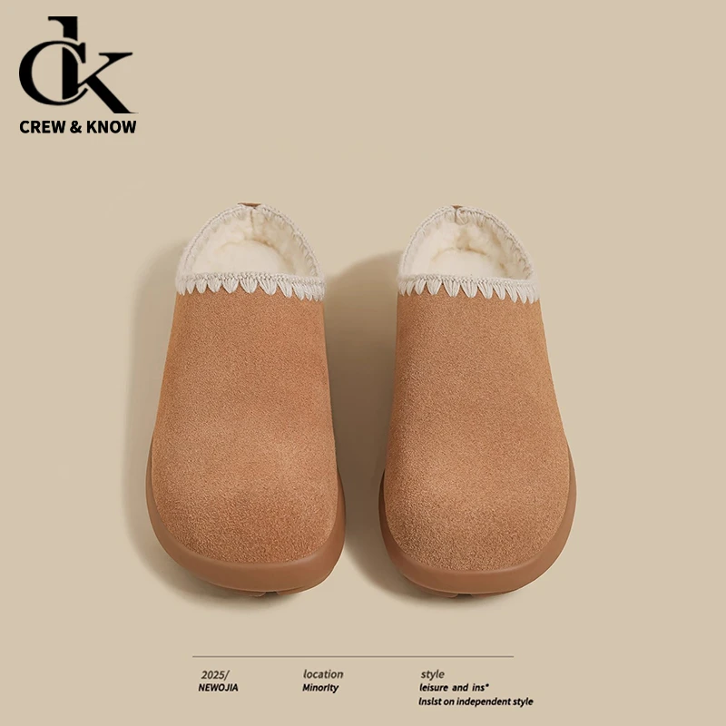 【C·K官方正品】2025冬季新款包头半拖毛毛鞋女加绒棉鞋厚底勃肯鞋
