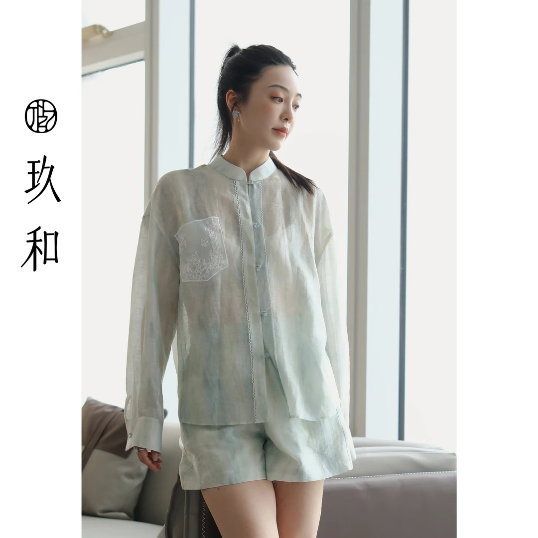 【玖和·青野】夏季时尚宽松气质舒适清爽显瘦长袖薄款套装JHA2TZ376