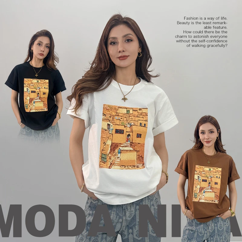 （菲娅推荐）新疆民族风 喀什古城 体恤100%长绒棉高品质（A14款新）