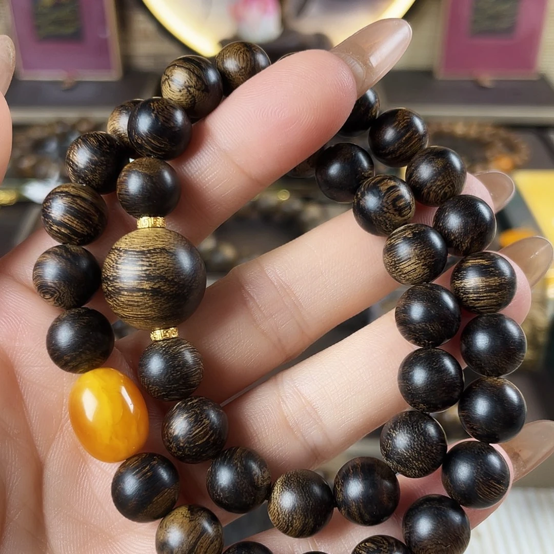 沉香手串越南芽庄老白棋玉化老料瘤疤虎斑1.0