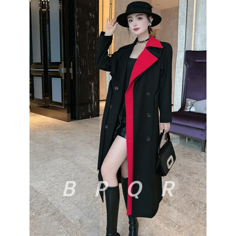 BPQR秋冬装新款时尚洋气新款欧货大牌撞色高级感长款加厚风衣外套