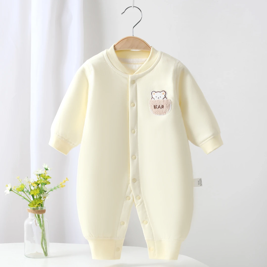 婴儿秋冬夹棉连体衣60克无骨薄棉新生儿保暖哈衣宝宝爬服睡衣