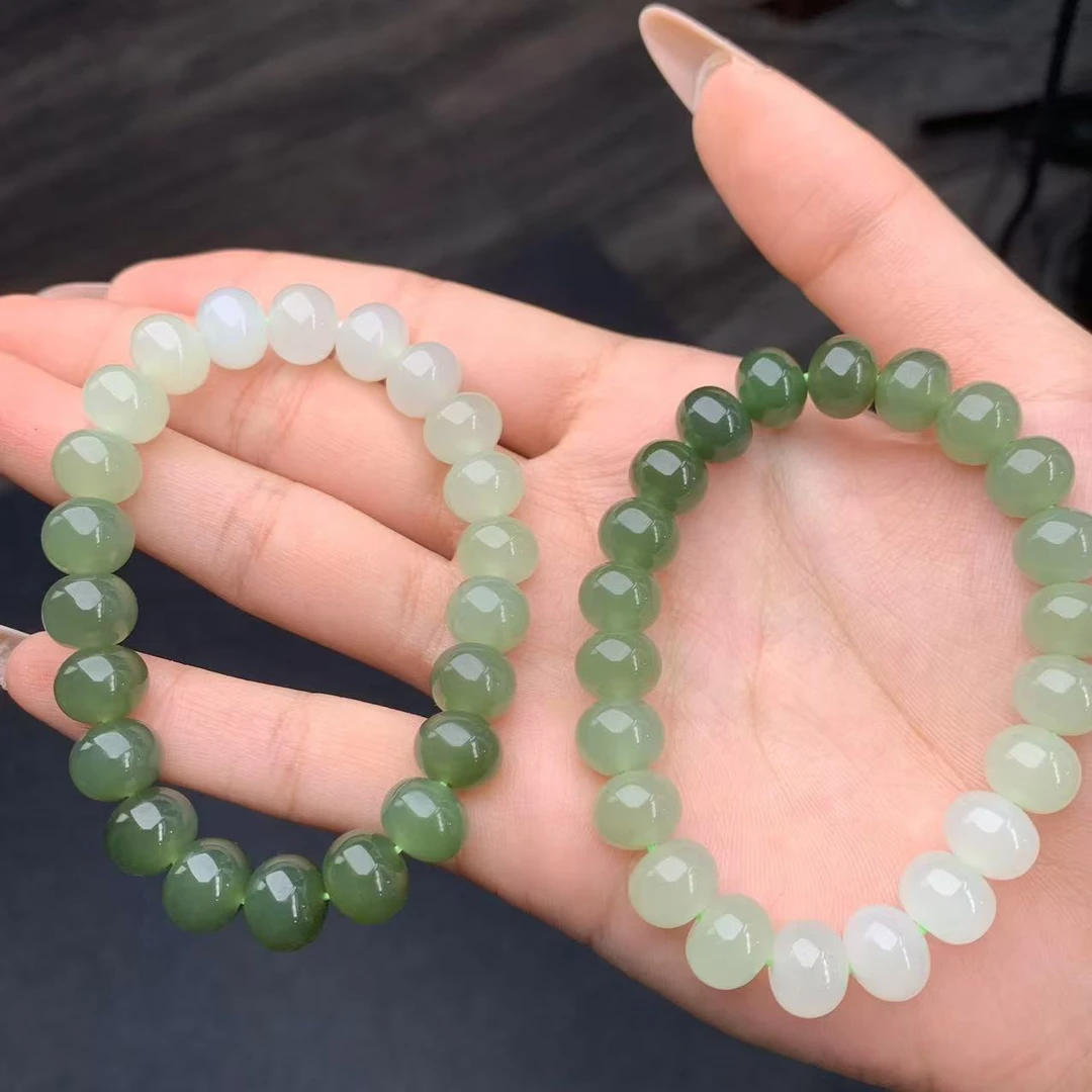 J80A和田玉渐变绿色妈妈气质和田玉珠子和田玉串珠多样性发其一..
