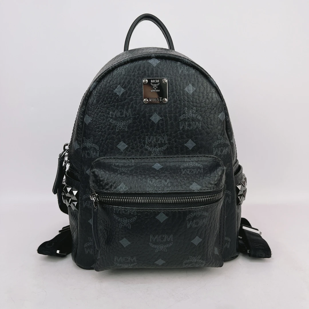 95新 MCM MCM 黑色老花双肩包底长21 L283