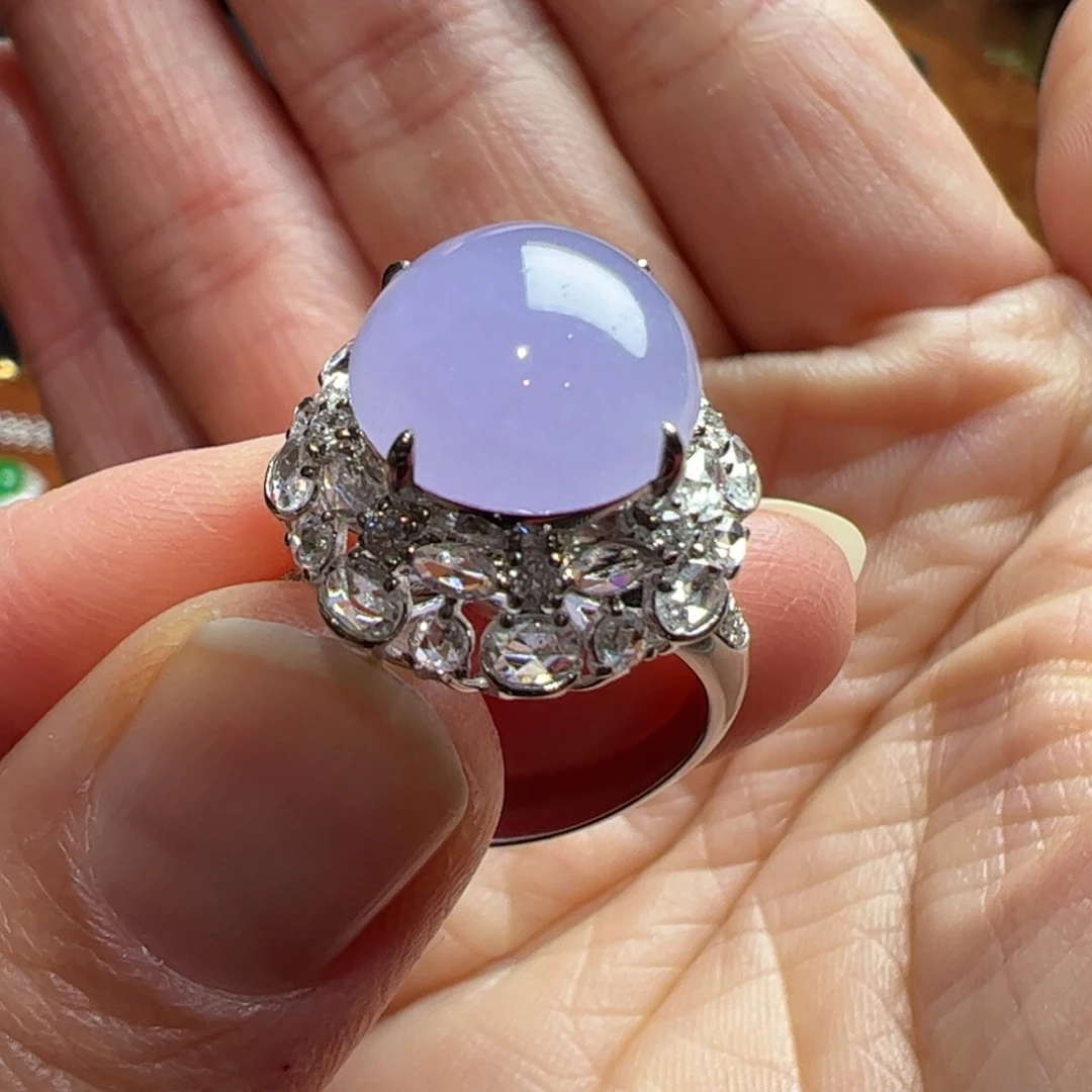 18K金镶嵌戒指翡翠缅料天然翡翠A货