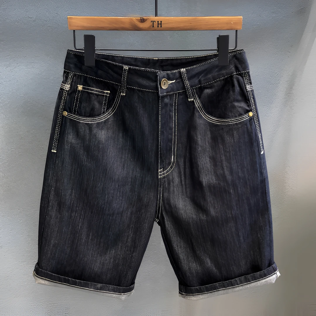 Cebrodz防掉色冰凉桑感莱赛尔牛仔短裤男士夏季薄款直筒五分裤子