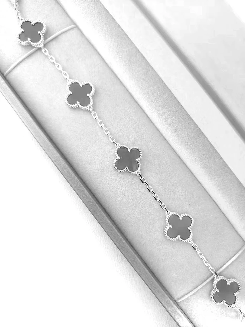 925银手链 精致细版四叶草手链 五花 925银手链轻奢气质时尚红色