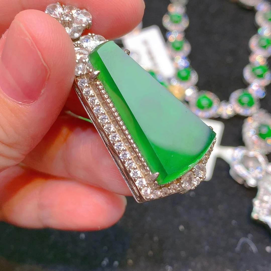 吊坠(不含链)银S925镶嵌翡翠翡翠