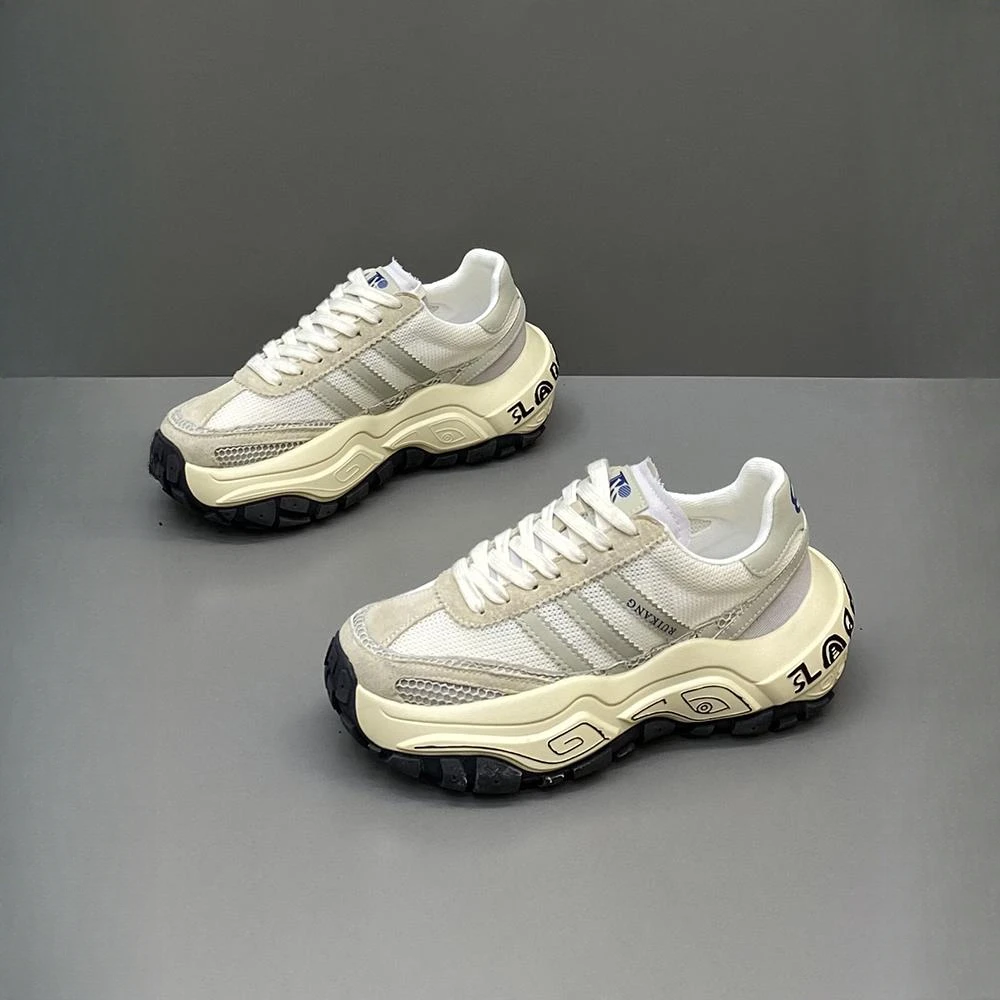 okkdey男鞋皮网拼接透气厚底百搭潮流拼色休闲轻便鞋运动老